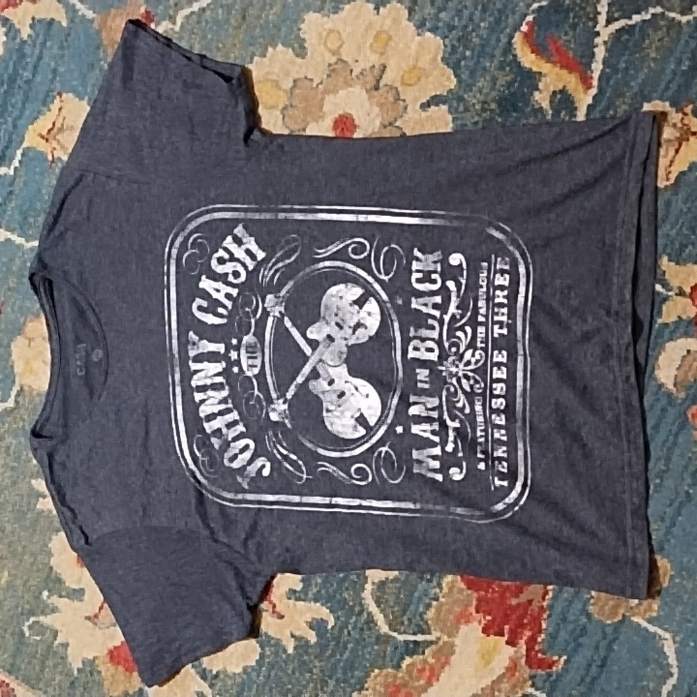 Johnny Cash Dark Grey And White 'Man In Black's Tee, Crew Neck, Medium